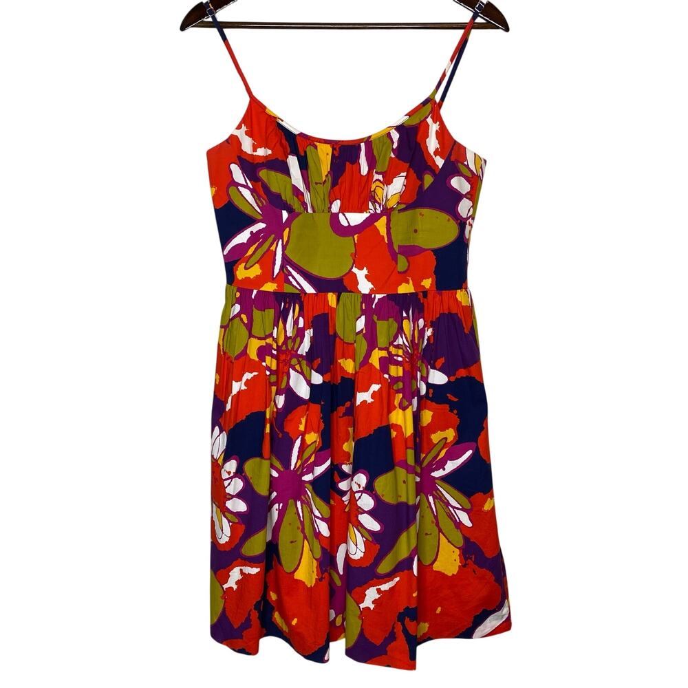 Trina Turk Red and Purple Floral Spaghetti-Strap Mini Dress